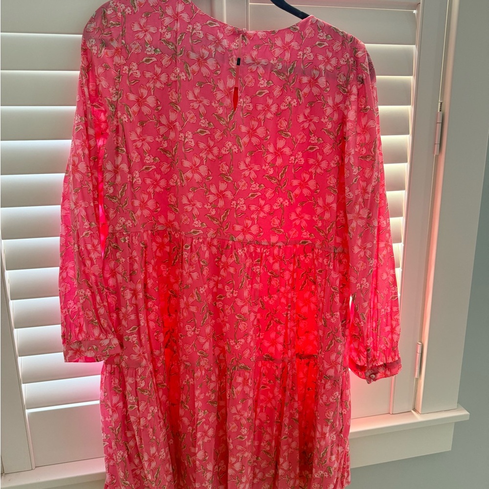 Vineyard Vines Pink Floral Tiered Long-Sleeve Dress